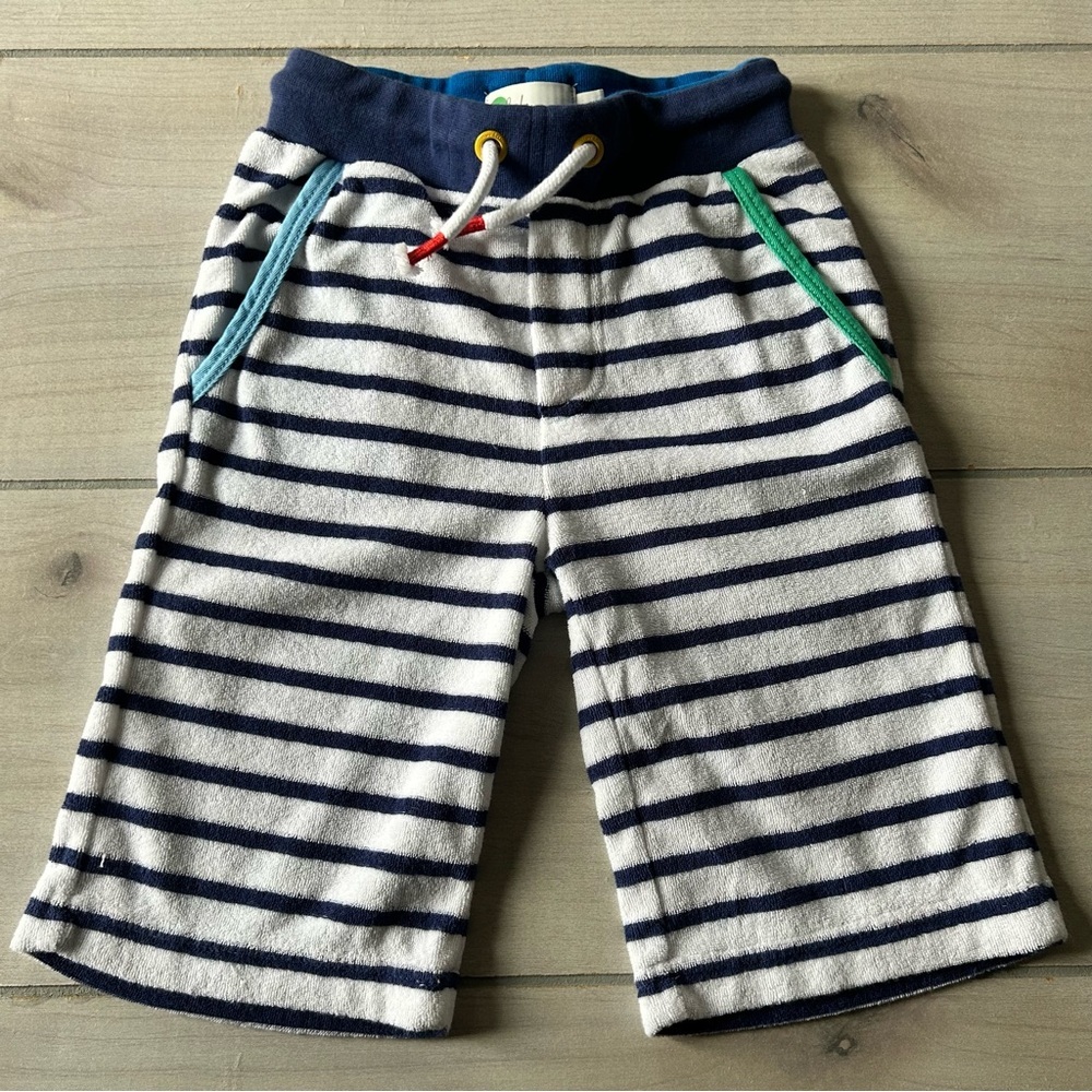 Mini Boden Striped Navy Towelling Terry Baggies Shorts